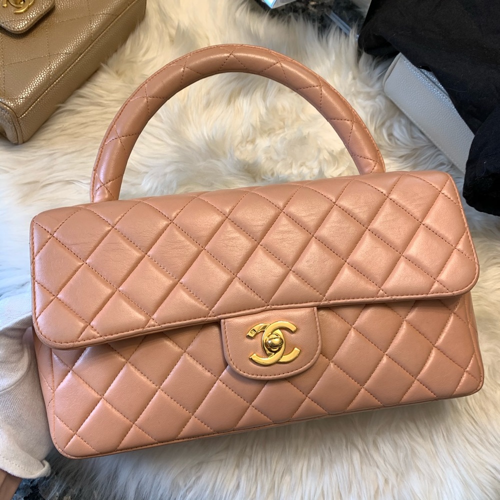 Vintage Chanel Kelly handle bag peach pink